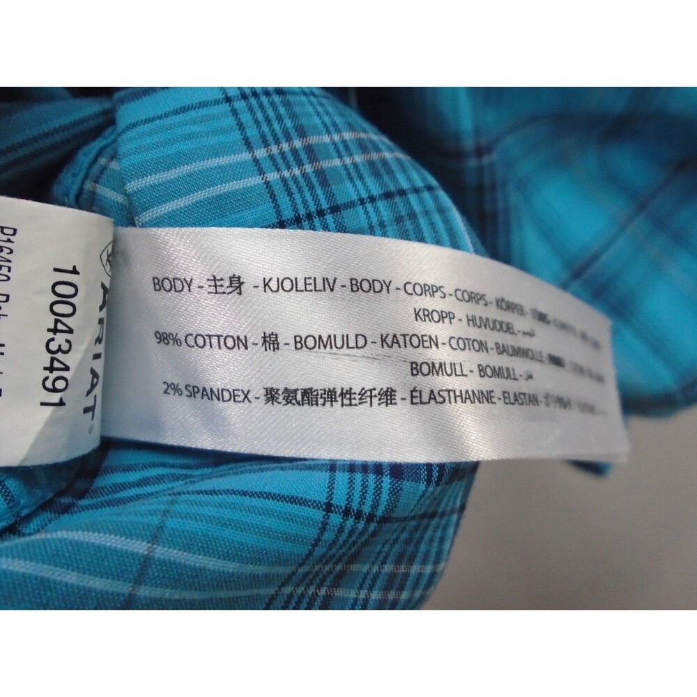 Ariat Rebar Work Shirt Mens Large Turquoise Plaid DuraStretch Short Sleeve Blue - Picture 11 of 11